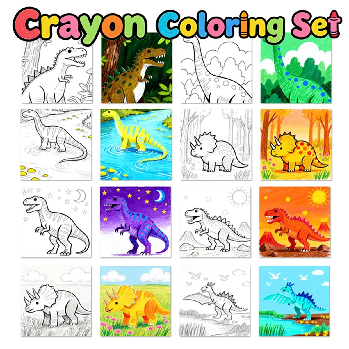 Travel Portable Crayon Kit - 60PCS Dinosaur Coloring Set Kids Creative Educational Supplies