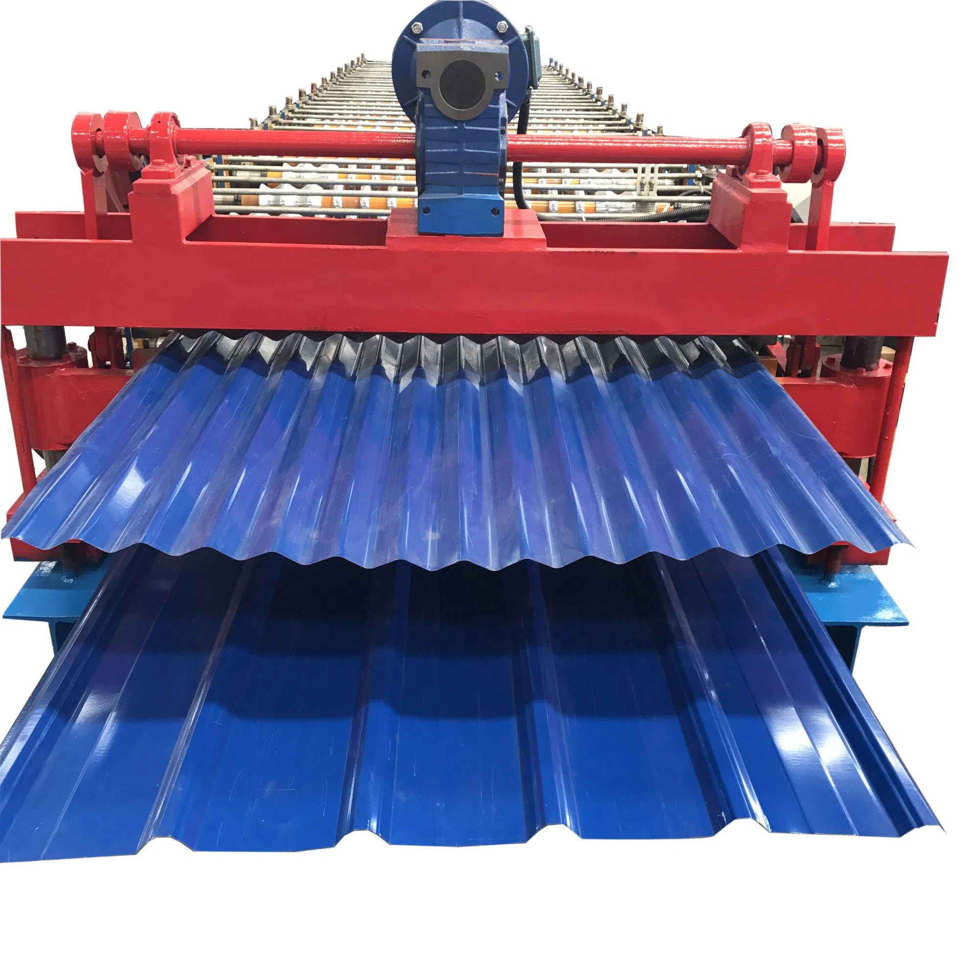 Bobinas de aluminio y galvanizado PPGI coloreadas, máquinas formadoras de rollos de láminas de techo corrugadas trapezoidales de dos perfiles en doble capa