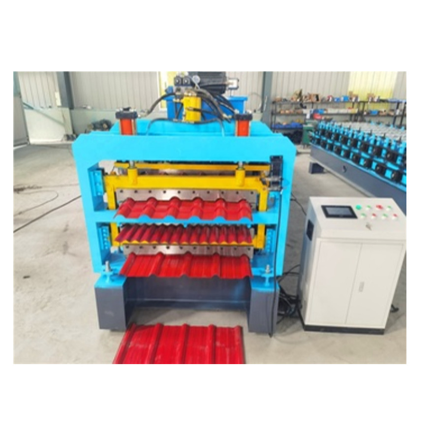 Máquina de formación de rollos para hacer paneles de techo de tres capas de acero galvanizado para revestimiento de pared de azulejos fríos