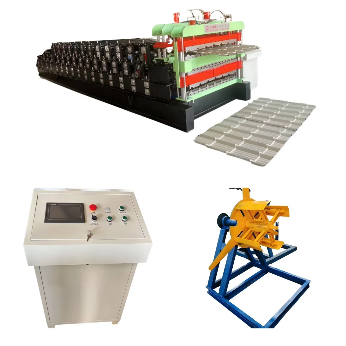 Máquina formadora de rollos de panel sándwich, azulejos vidriados, perfil de acero, techo, techado, máquina automática completa para fabricación de láminas de techo, azulejos vidriados, forjado de metal, máquina para hacer láminas IBR