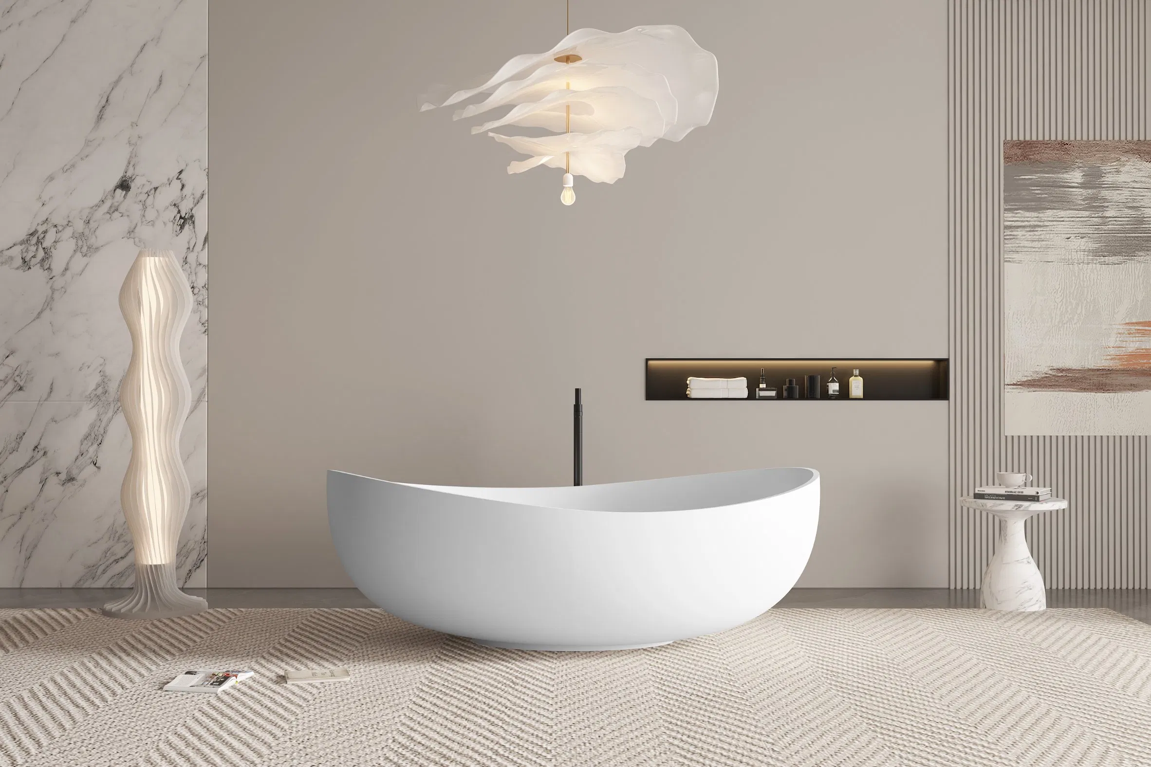 Factory OEM Solid Surface Bathroom Soaking Bathtub Artificial Stone SPA Resin Freestanding Matte White Bath Tub