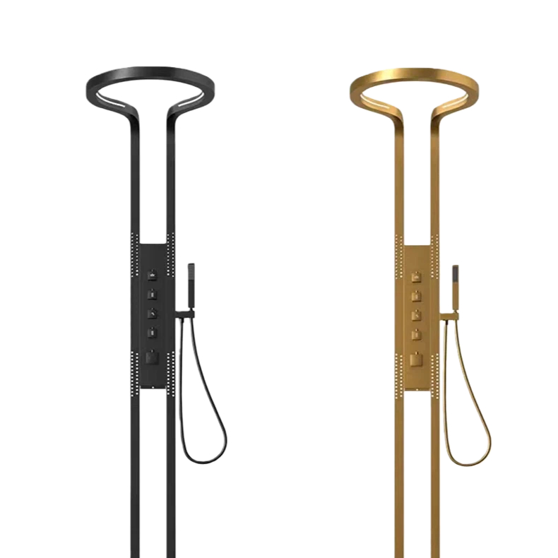 Bathroom Luxury Shower Screen Shower Set Full Copper Pressurized Ring Large Waterfall Black Shower Wall Hanging System Accessories