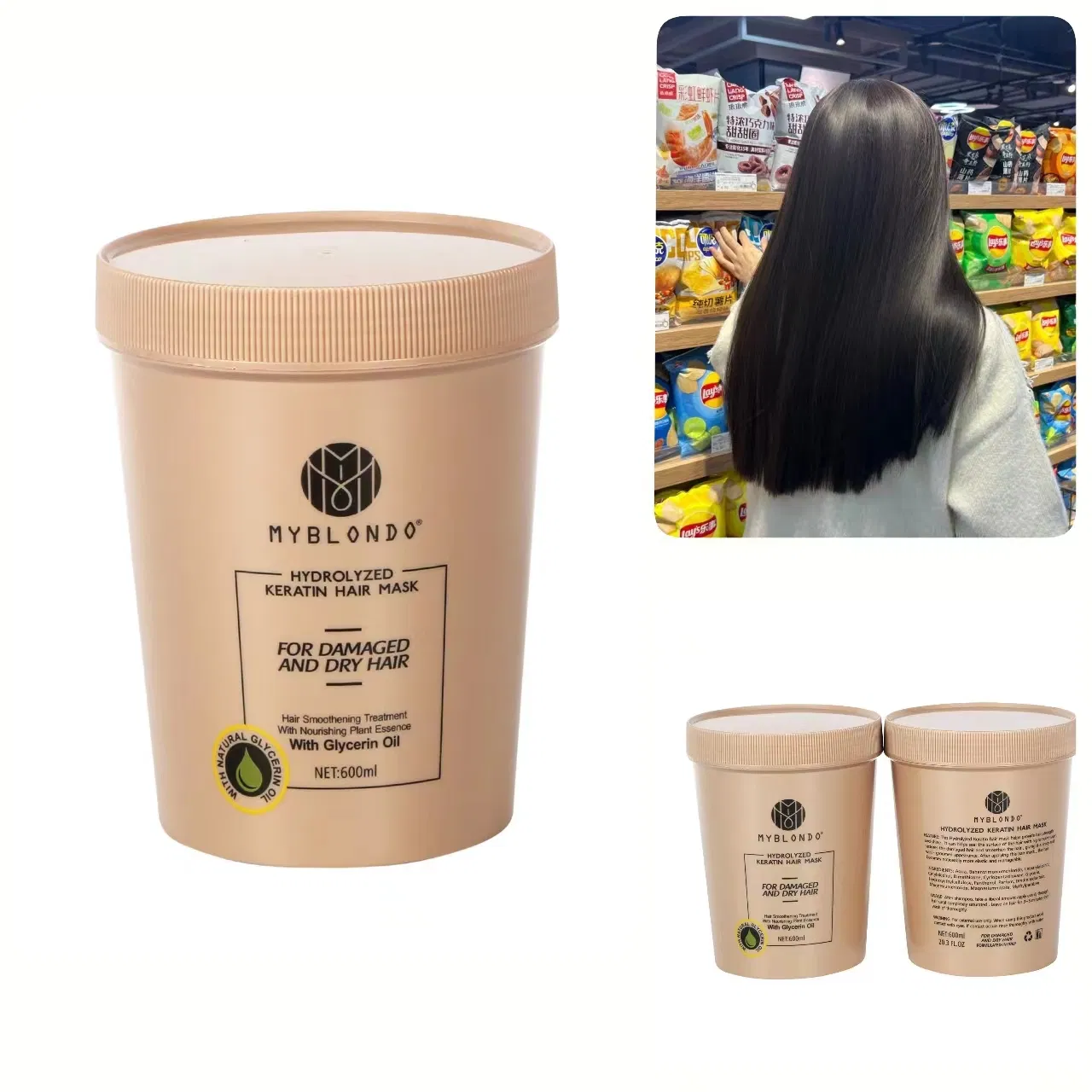 Myblondo Hair Essence Collagen Hair Mask Smoothing Deep Moisturizing Keratin Repair Damage Hair Treatment 600ml