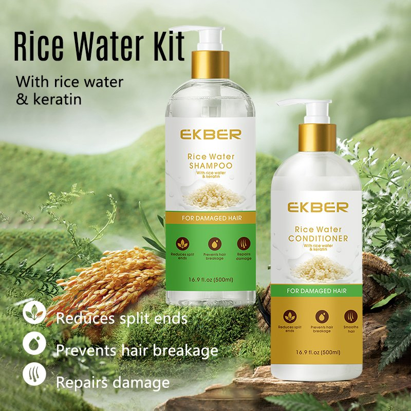 Rice Water Shampoo and Conditioner Private Label 100% Natural Organic Strength &amp; Growth Hair Treatment Hair Care