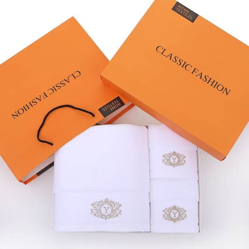 Luxury Embroidered Logo Quick Dry Premium Cotton Towel Set Home Hotel Bath Hand Face SPA Gift Towel for Promotion