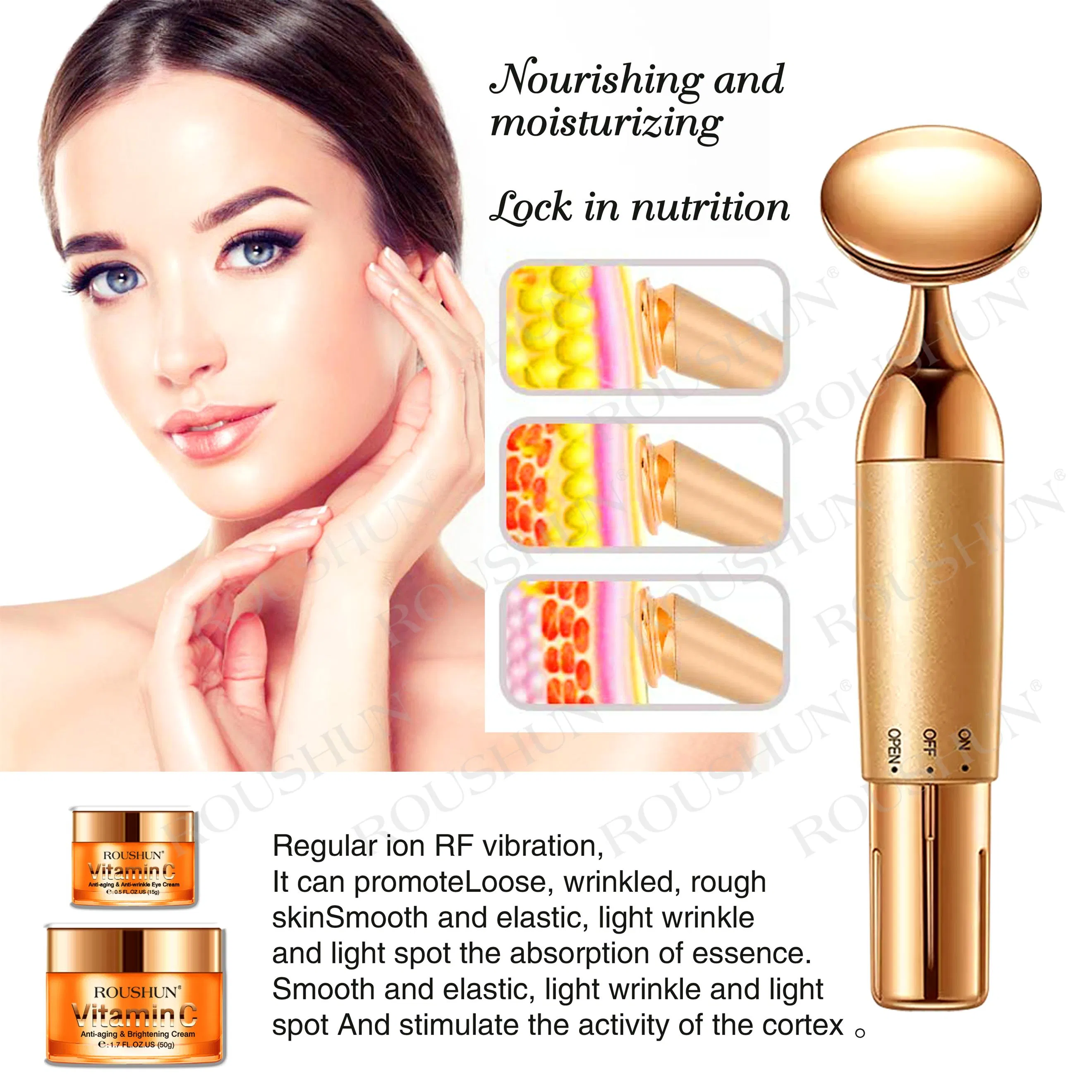 Roushun Private Label Acceptable Anti-Aging and Brightening Beauty Skin Care Kit Facial Care Set with Massager