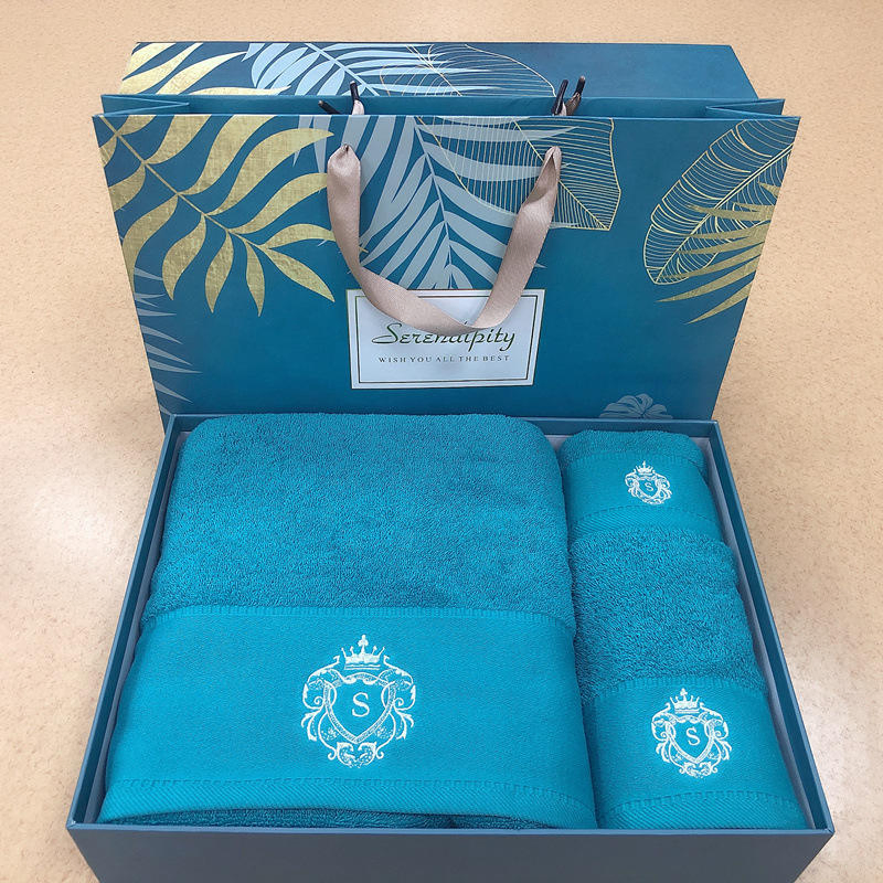 Luxury Embroidered Logo Quick Dry Premium Cotton Towel Set Home Hotel Bath Hand Face SPA Gift Towel for Promotion