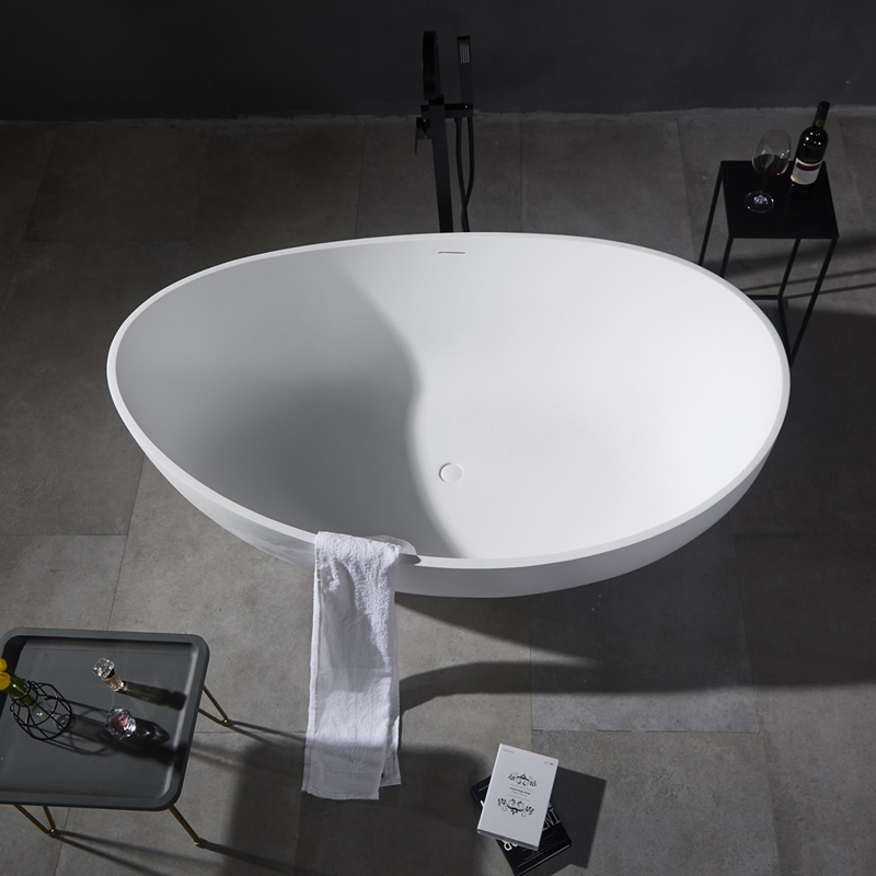 Factory OEM Solid Surface Bathroom Soaking Bathtub Artificial Stone SPA Resin Freestanding Matte White Bath Tub
