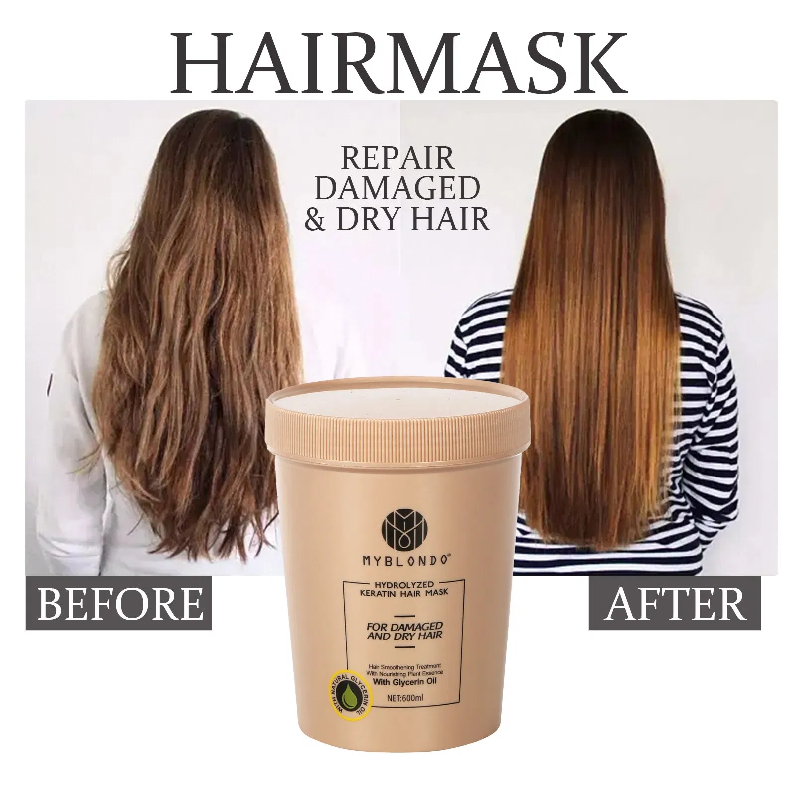 High Quality Hair Maske Treatment 600ml Wholesale Bulk for Salon Product Repair Damaged and Dry Hair Care Product