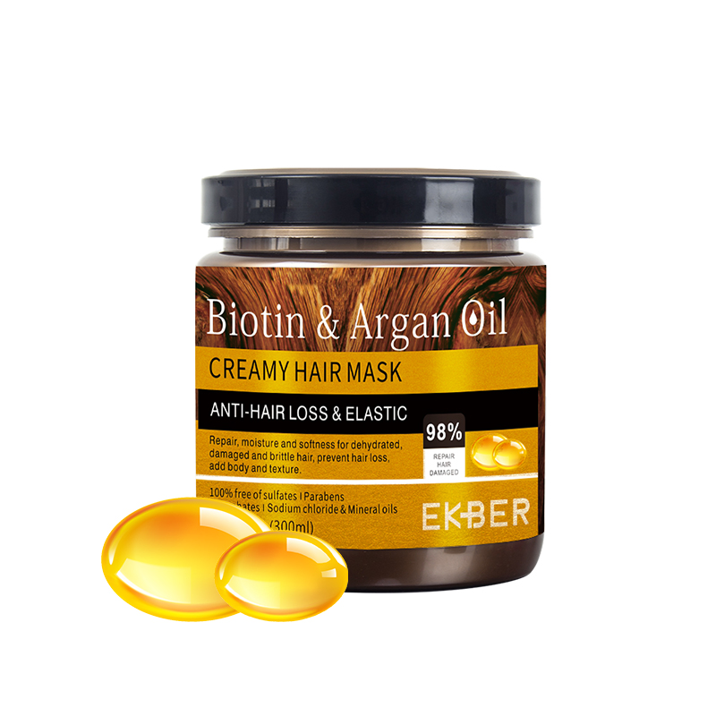 New Arrival Ekber Long Straight Biotin Argan Oil Keratin Repair Hair Care Mask Dry Hair Shiny Silky Treatment Daily