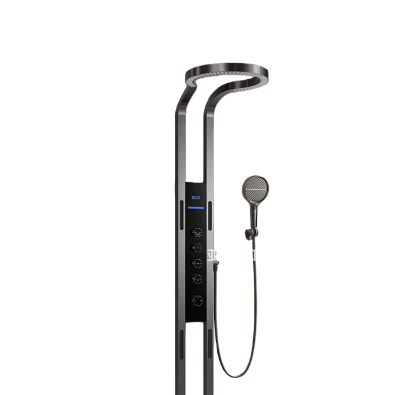 Bathroom Luxury Shower Screen Shower Set Full Copper Pressurized Ring Large Waterfall Black Shower Wall Hanging System Accessories