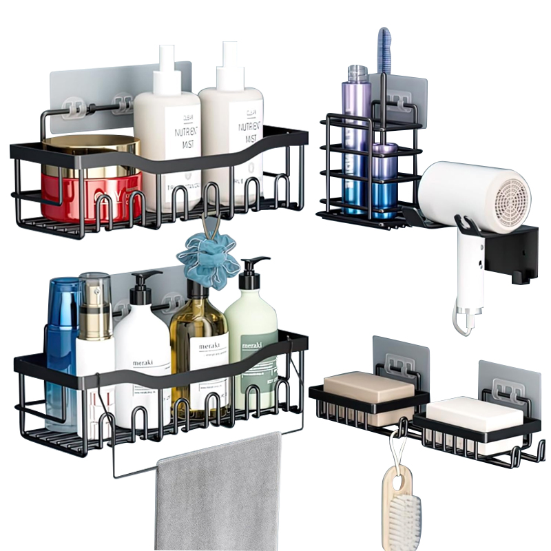 Wholesale Modern Luxury Self Adhesive Black Home Stainless Steel Metal Fittings Washroom Bath Sanitary Toilet Shower Panel Hardware Bathroom Accessories