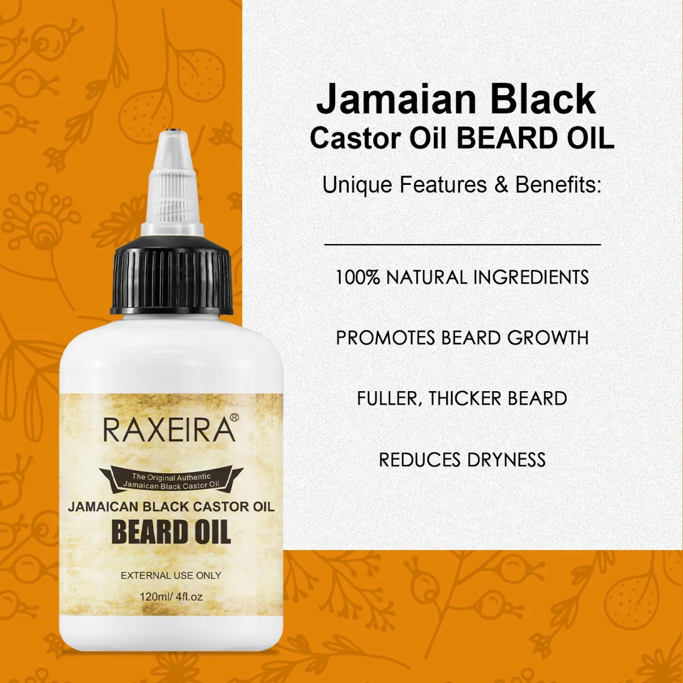 Natural Hair Growth Customized Men Hair Styling Organic 100% Beard Growth Oil