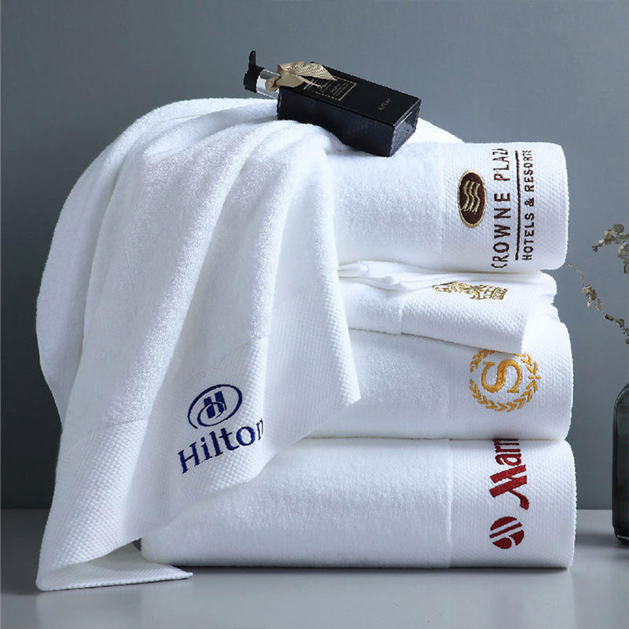 High Quality Custom Logo Embroidered White Super Absorbent 100% Cotton Home Hand Face Bath SPA Hotel Towel