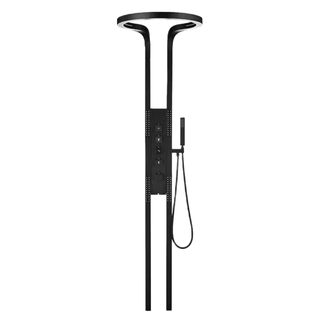 Bathroom Luxury Shower Screen Shower Set Full Copper Pressurized Ring Large Waterfall Black Shower Wall Hanging System Accessories