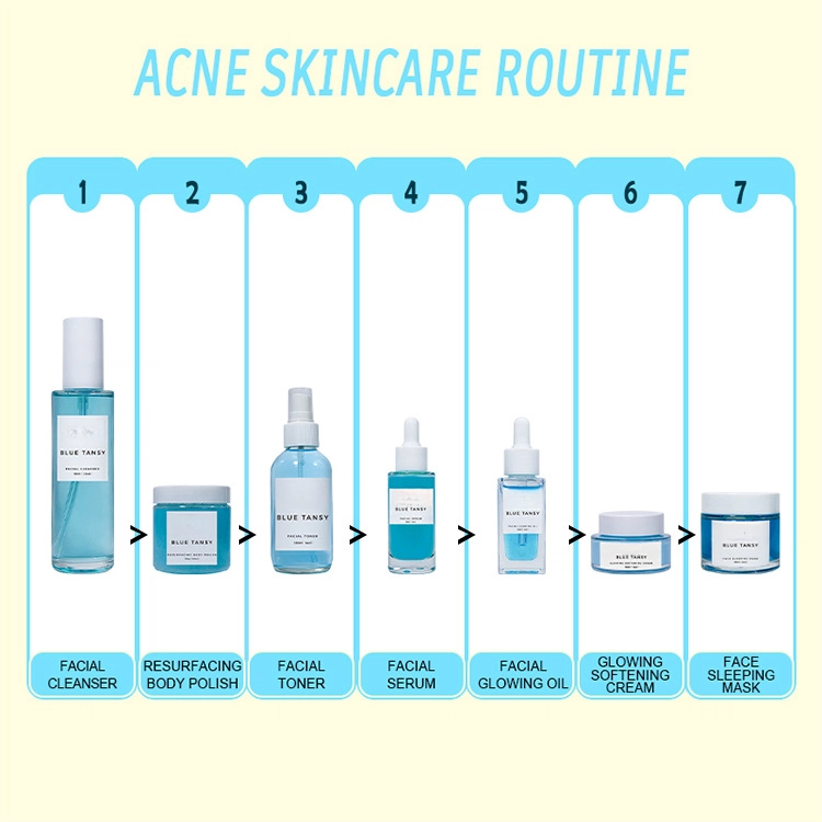 Private Label Hydrating Pore Clarify Anti Acne Facial Cleanser Face Mask Gel Blue Tansy Essential Oil Cream Skin Care Set