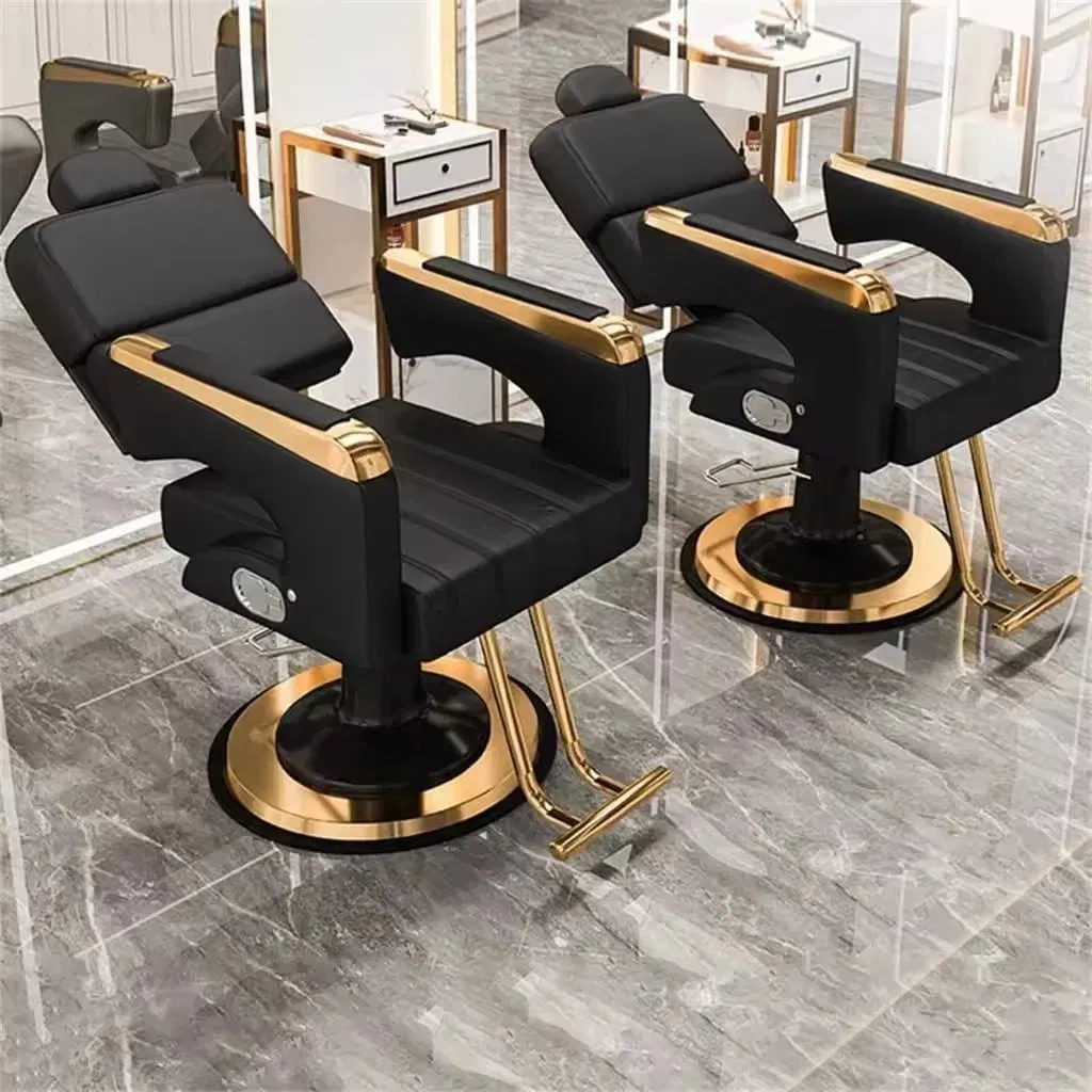 Classic Style Golden Hairdressing Barber Shop Hair Styling Chair Salon Reclining Barber Chair for Sale