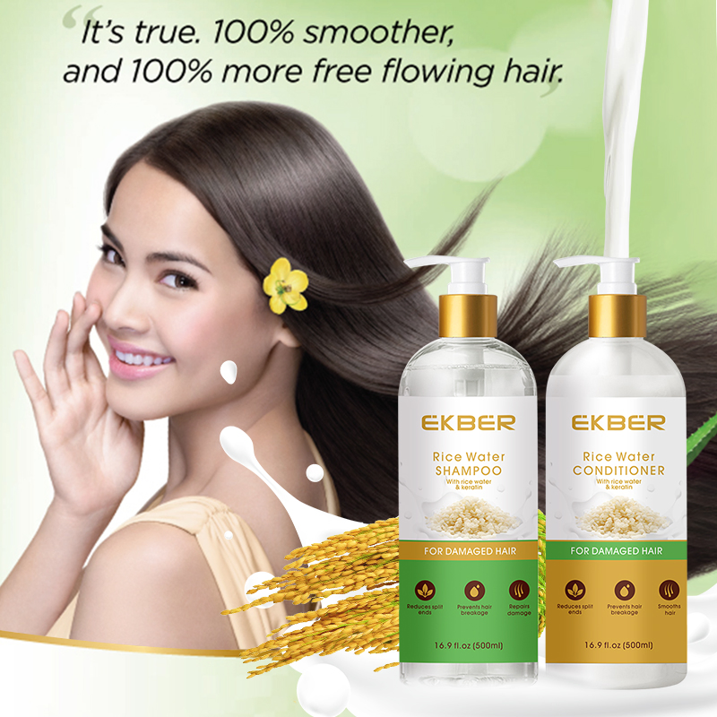 Rice Water Shampoo and Conditioner Private Label 100% Natural Organic Strength &amp; Growth Hair Treatment Hair Care