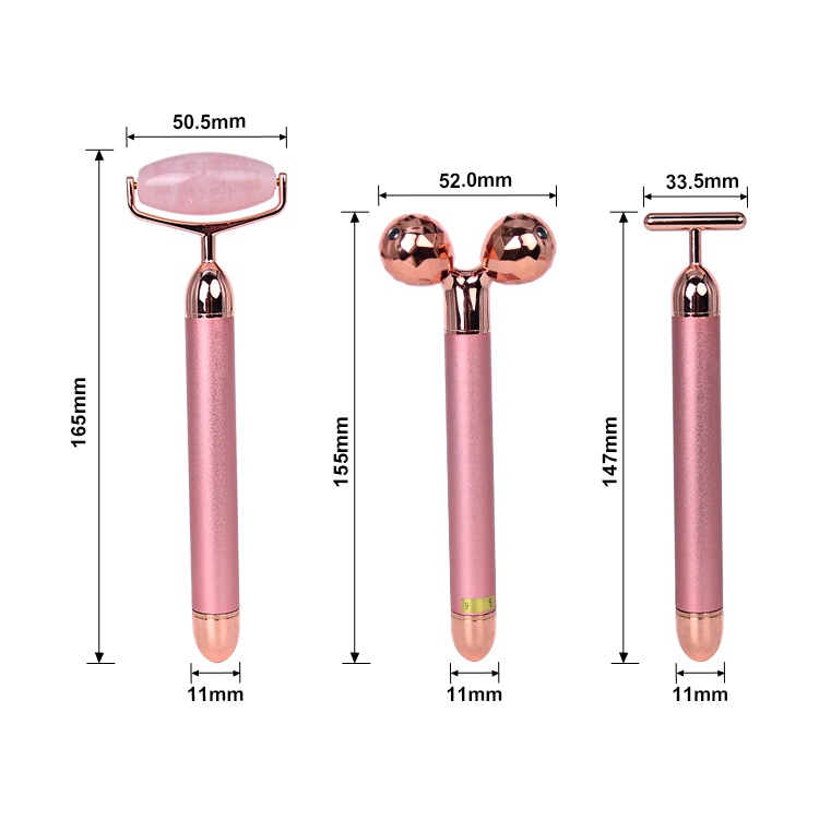 2 en 1 Rodillo facial de cristal de jade rosa natural vibrante eléctrico para levantar la cara, herramienta de masaje de belleza