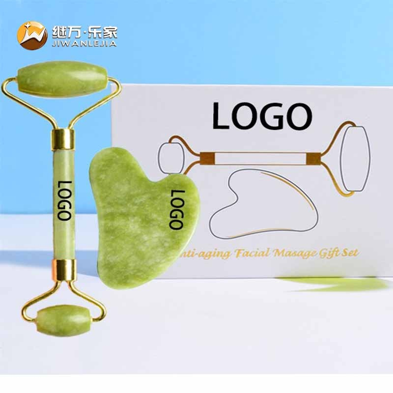 Jiwan Lejia Mayorista Amazon Venta Caliente Mini Facial Portátil Rodillo de Jade Masajeador Herramienta de Gua Sha Cuidado de la Piel Conjunto de Masaje para el Cuerpo