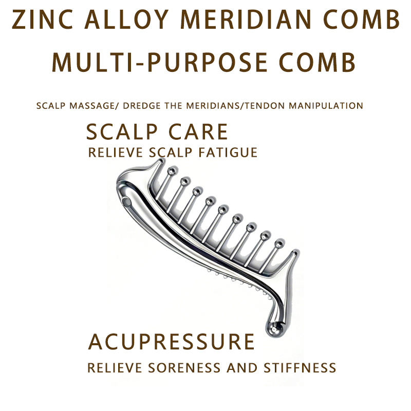 Peine de masaje del cuero cabelludo de aleación de zinc, herramienta de terapia de acupresión Gua Sha para el crecimiento del cabello, cuidado de la cabeza contra la caída del cabello