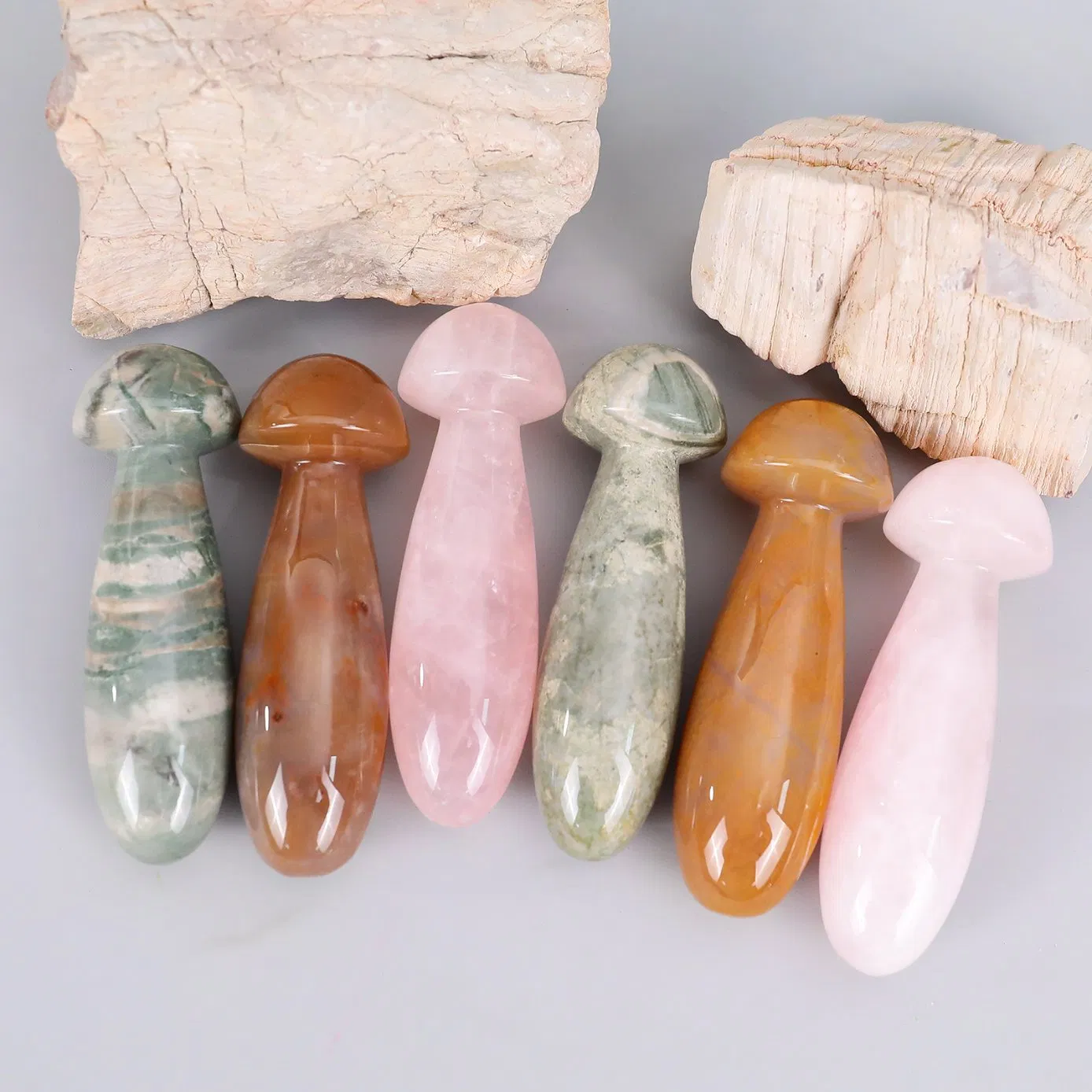 Herramienta de Gua Sha en forma de hongo hecha a mano para relajación corporal, meditación y masaje para uso en SPA, palo de masaje de cristal en forma de hongo