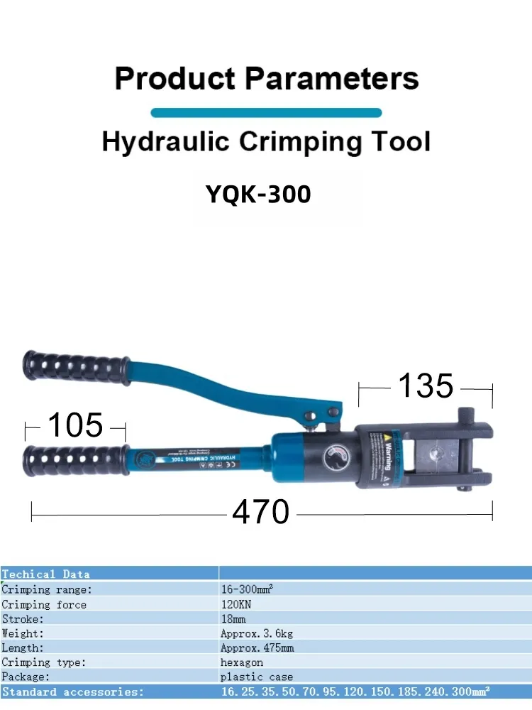 Yqk-300 para Prensa de Terminales de Cable Manual Portátil Alicates Hidráulicos de Crimpado Yqk-300A