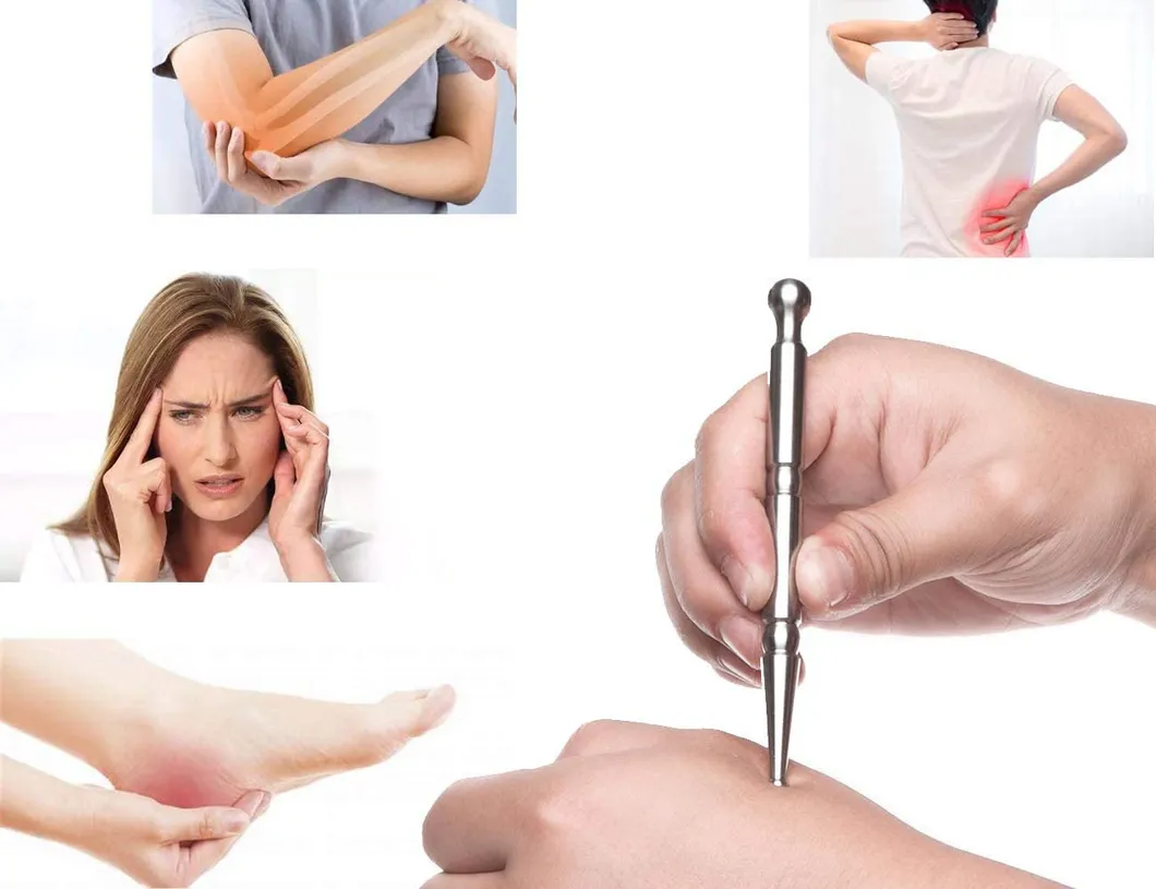 Sonda de Detección de Masaje SPA de Acero Inoxidable, Bolígrafo de Puntos de Acupuntura, Masajeador Facial Antienvejecimiento 3in1 Kit de Rodillo de Jade Gua Sha