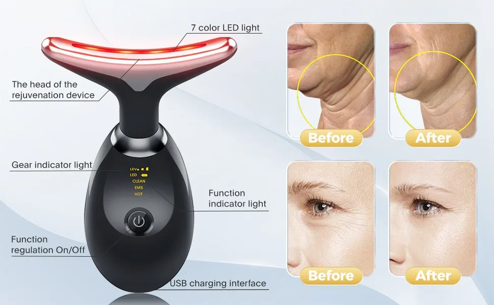 Terapia de Luz Roja para la Cara y el Cuello 7 Masajeador de Belleza Colorido