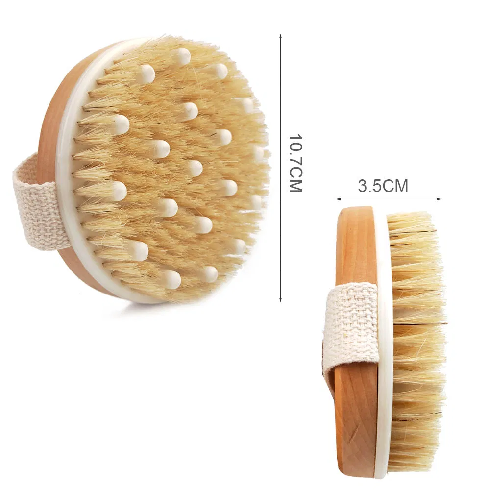 Tratamiento de celulitis con drenaje linfático, cepillo de masaje corporal de cepillado en seco natural