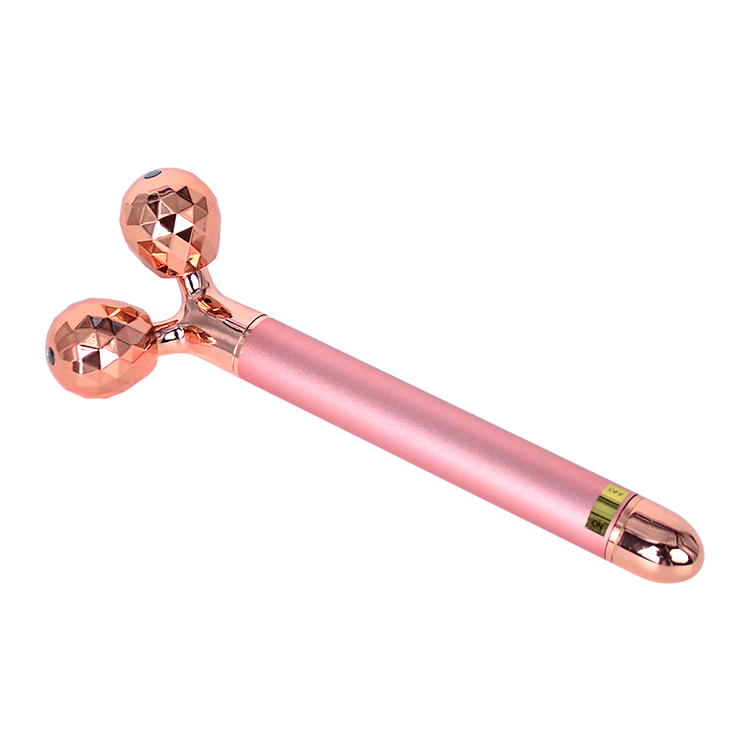 2 en 1 Rodillo facial de cristal de jade rosa natural vibrante eléctrico para levantar la cara, herramienta de masaje de belleza