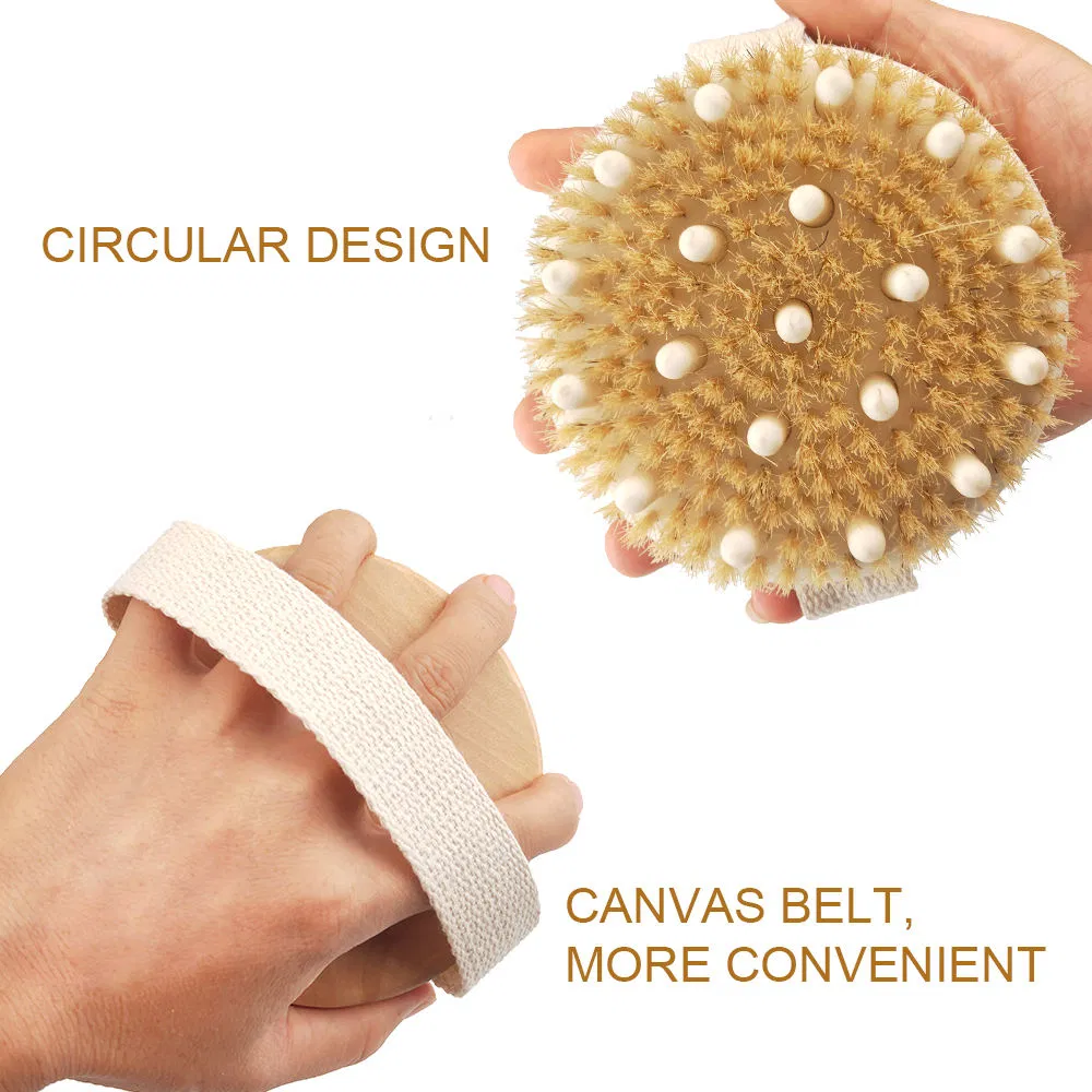 Tratamiento de celulitis con drenaje linfático, cepillo de masaje corporal de cepillado en seco natural