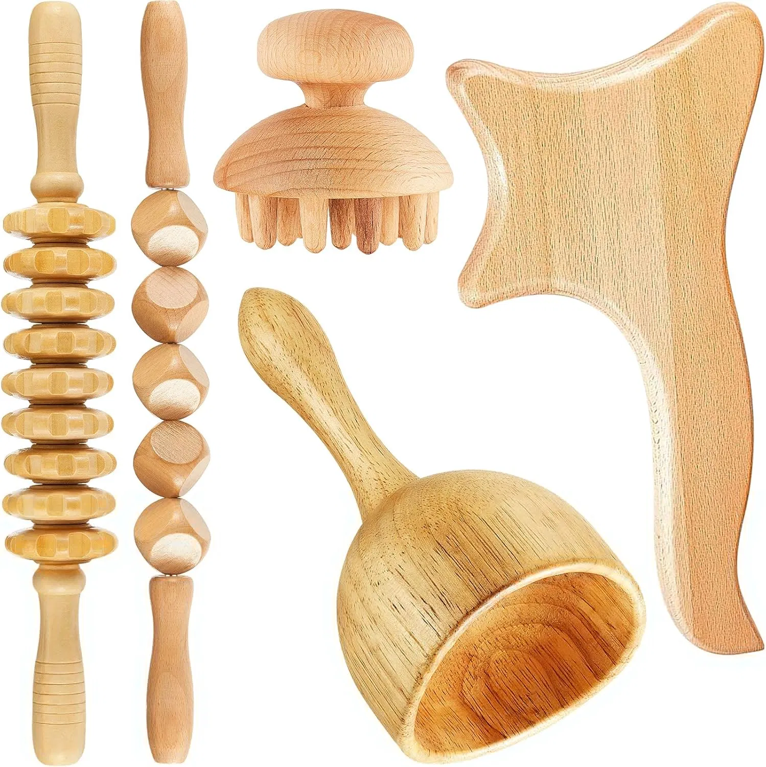 Tablero de raspado de haya, drenaje linfático, limpieza de celulitis, masaje de raspado, conjunto de rodillos de tejido blando, herramientas de masaje de terapia con madera