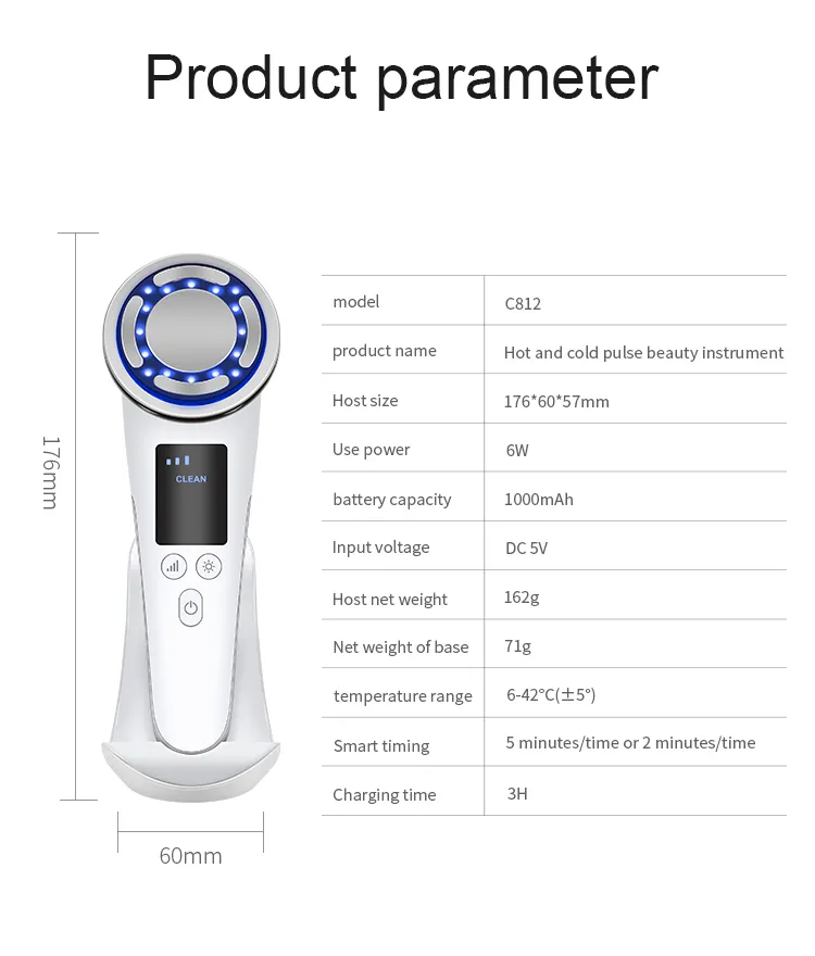 7 en 1 Cepillo de limpieza facial Masajeador Limpiador de piel Cepillo exfoliante facial