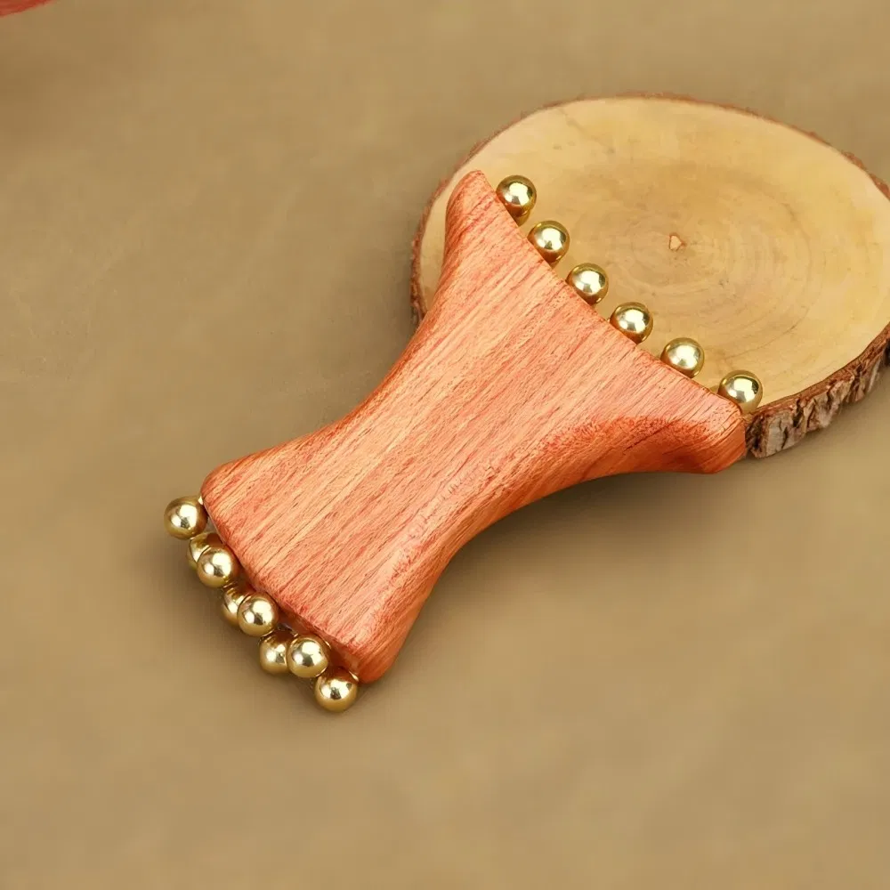 Herramienta de masaje de madera y latón, rodillo Gua Sha, herramienta facial Gua Sha