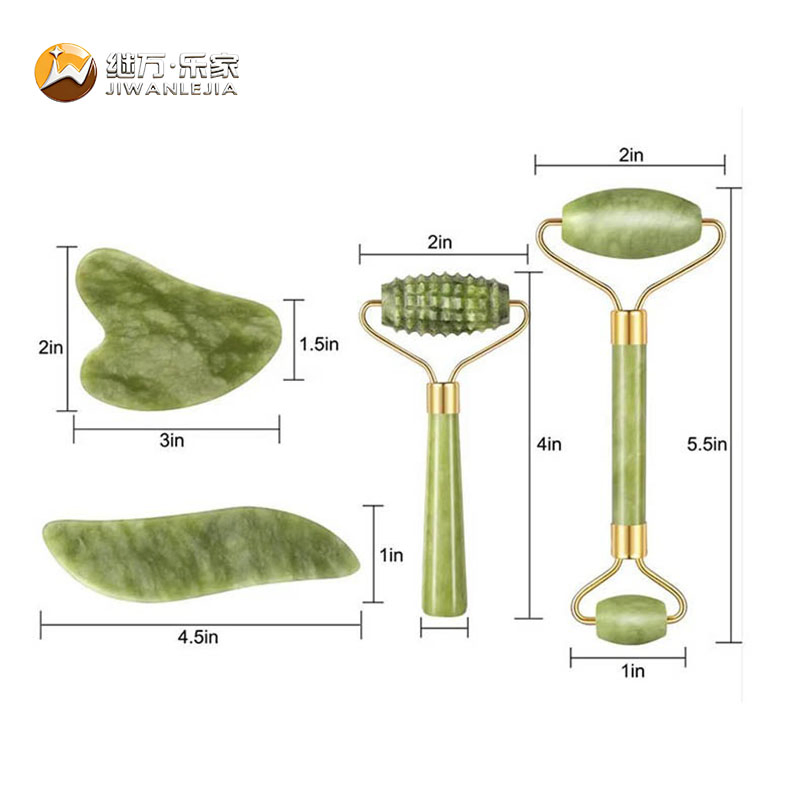 Jiwan Lejia Mayorista Amazon Venta Caliente Mini Facial Portátil Rodillo de Jade Masajeador Herramienta de Gua Sha Cuidado de la Piel Conjunto de Masaje para el Cuerpo