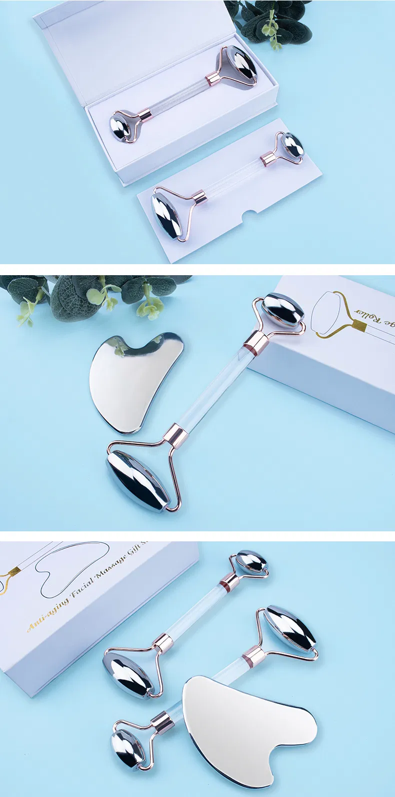 Producto de belleza OEM Gua Sha de acero inoxidable herramienta de masaje facial en forma de corazón Gua Sha de metal Gua Sha de acero inoxidable