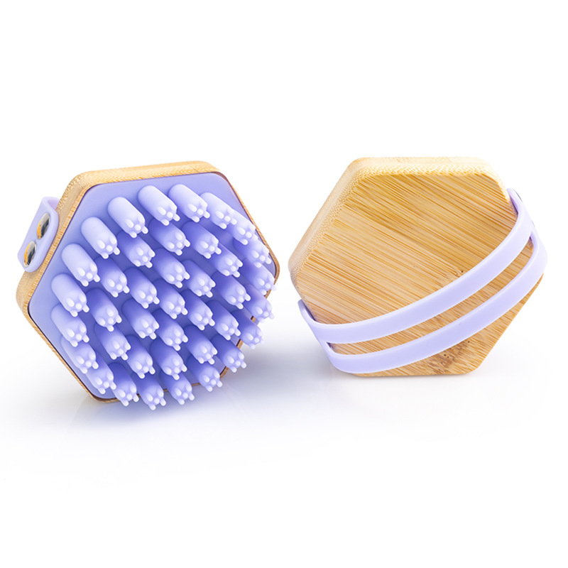Cepillo de limpieza facial y masaje del cuero cabelludo de silicona hexagonal con mango de bambú más vendido