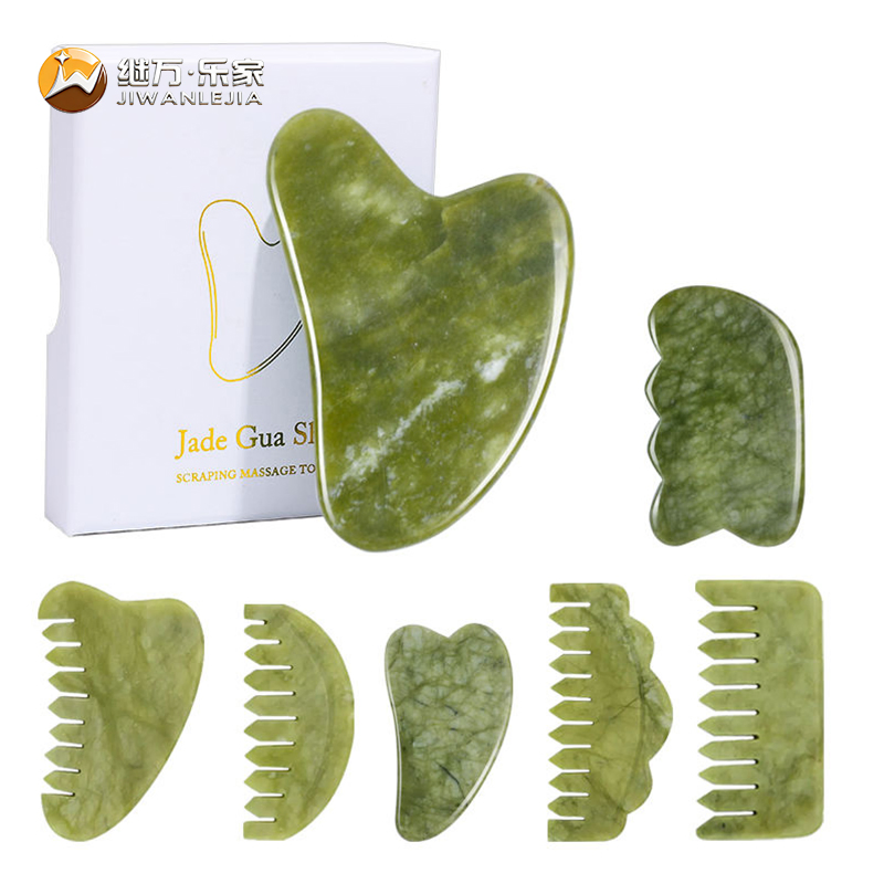 Jiwan Lejia Mejor Precio Suministro Personalizado SPA Mini Facial Natural Verde Jade Corazón Hongo Cuchara Forma Cuerpo Guasha Masaje Herramientas Gua Sha