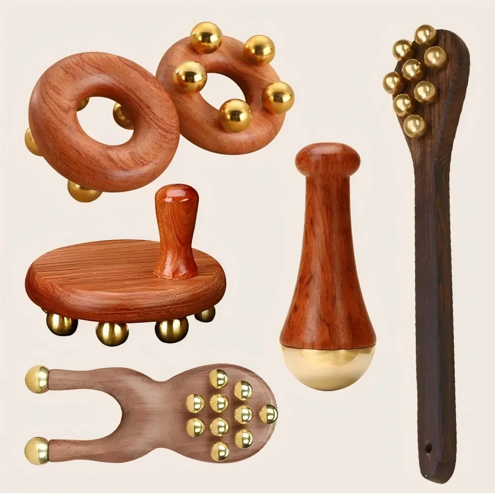 Mejor conjunto de herramientas de masaje Gua Sha facial de bronce, herramientas de masaje Gua Sha de madera