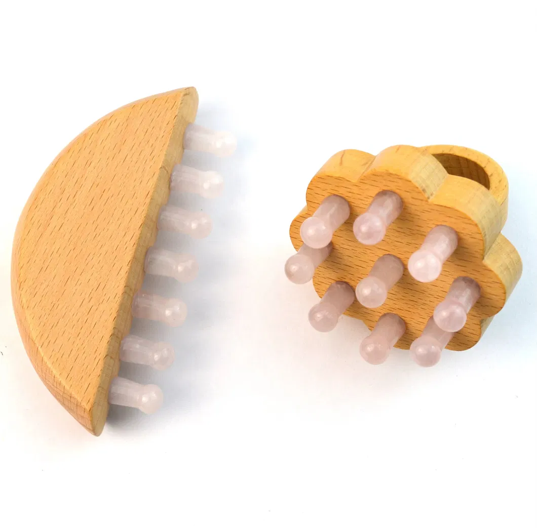 Peine de masaje para el cuero cabelludo de cuarzo rosa, herramienta de masaje para el cabello, alivia dolores de cabeza, estrés y relaja