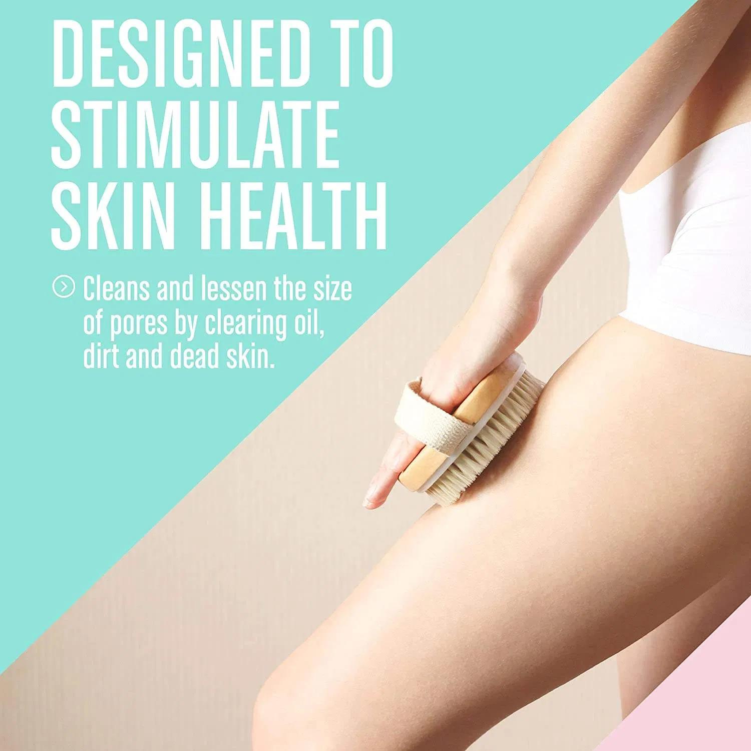 Tratamiento de celulitis con drenaje linfático, cepillo de masaje corporal de cepillado en seco natural