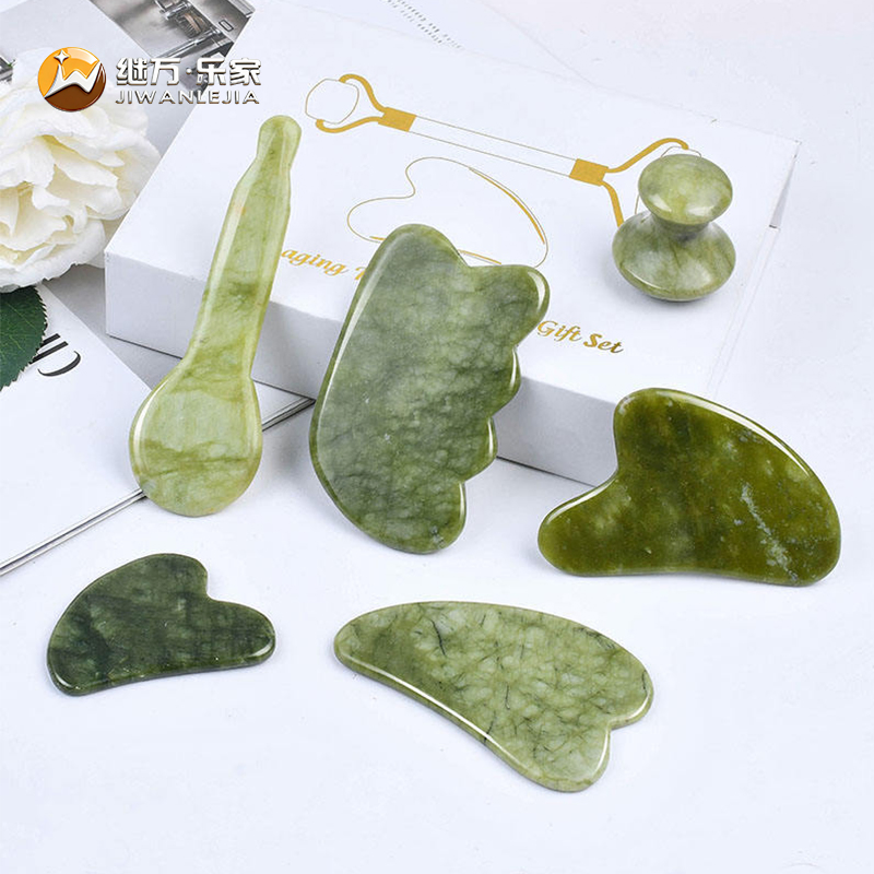 Jiwan Lejia Mejor Precio Suministro Personalizado SPA Mini Facial Natural Verde Jade Corazón Hongo Cuchara Forma Cuerpo Guasha Masaje Herramientas Gua Sha