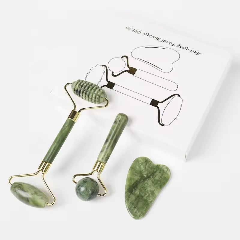 Rodillo de jade real Jiwan Lejia para masaje facial y esculpido, herramienta de cuidado de la piel con guasha de mano