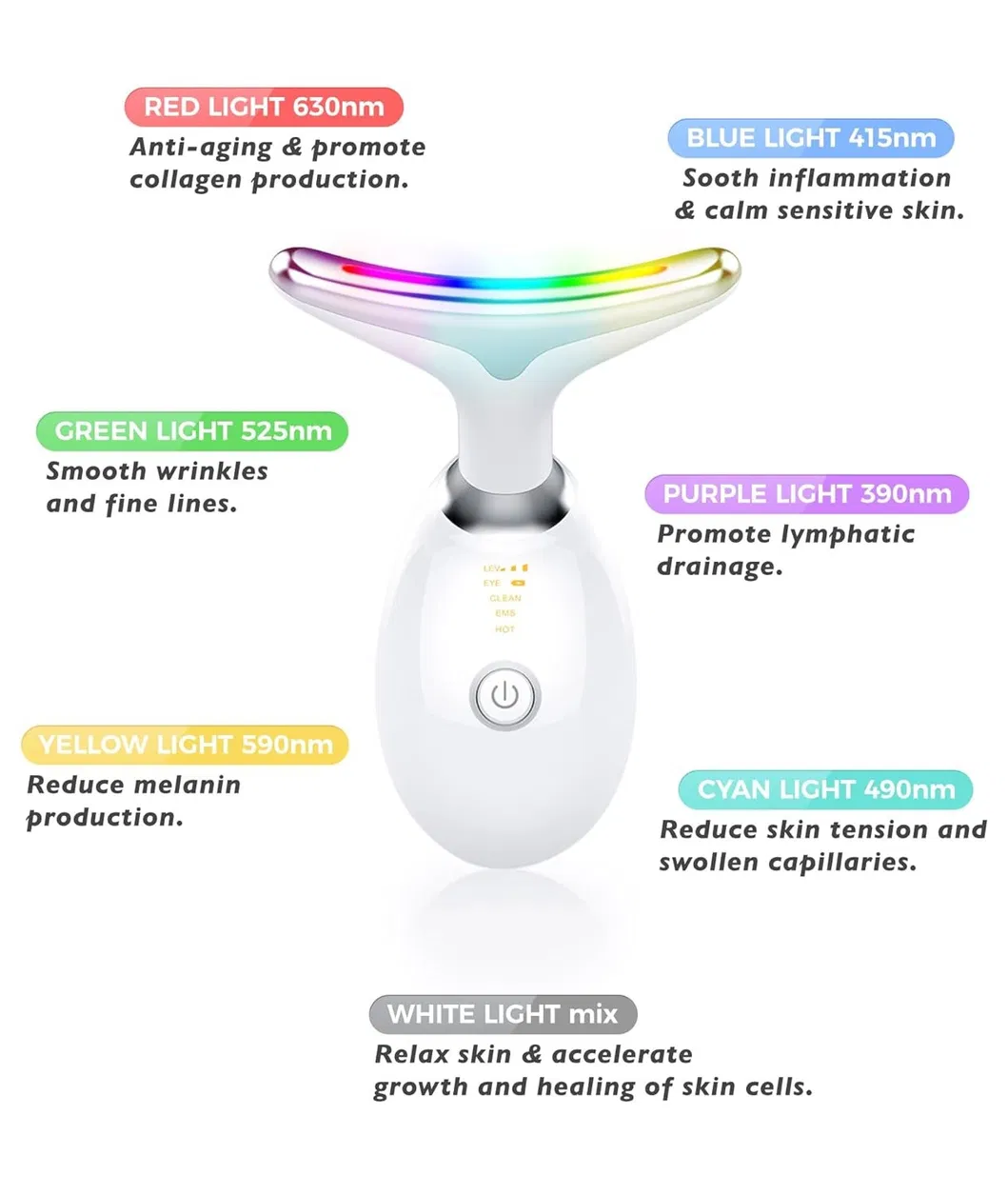 Terapia de Luz Roja para la Cara y el Cuello 7 Masajeador de Belleza Colorido