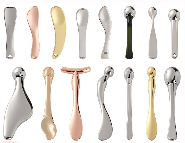 Cuchara de máscara de masaje de metal personalizada para crema de ojos, herramienta de masaje de belleza para el área de los ojos y contorno facial