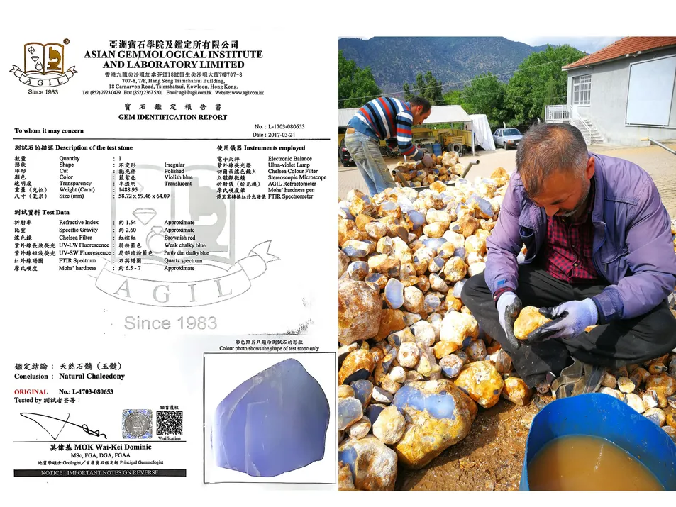 Recursos mineros y fábrica de calcedonia azul