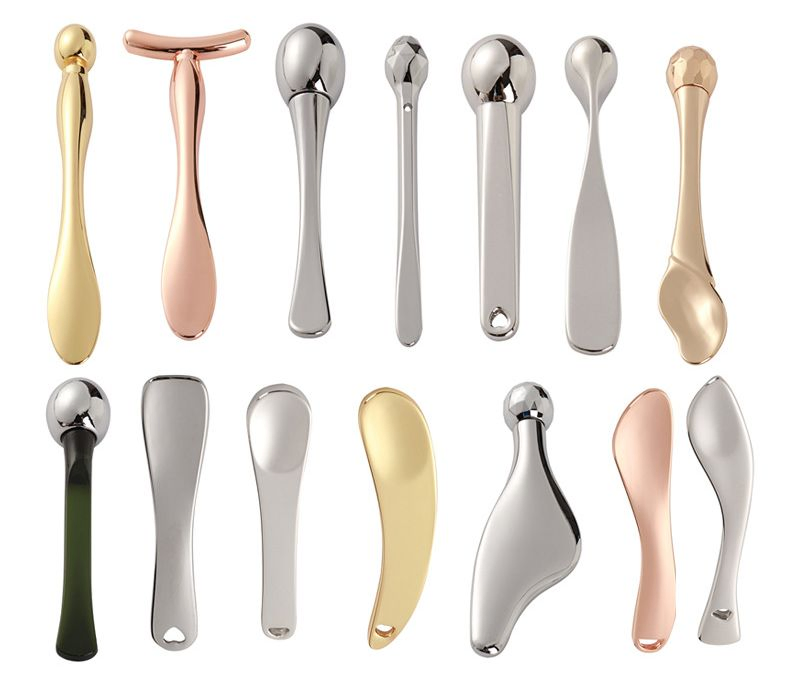 Cuchara de máscara de masaje de metal personalizada para crema de ojos, herramienta de masaje de belleza para el área de los ojos y contorno facial