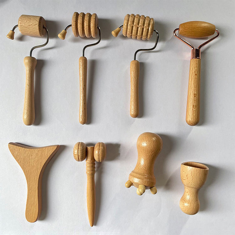 8 Conjunto de Herramientas de Madera Natural Hechas a Mano para la Cara, Herramientas de Masaje de Madera para el Cuerpo, Drenaje Linfático, Mini Terapia de Madera, Masajeador Facial de Madera