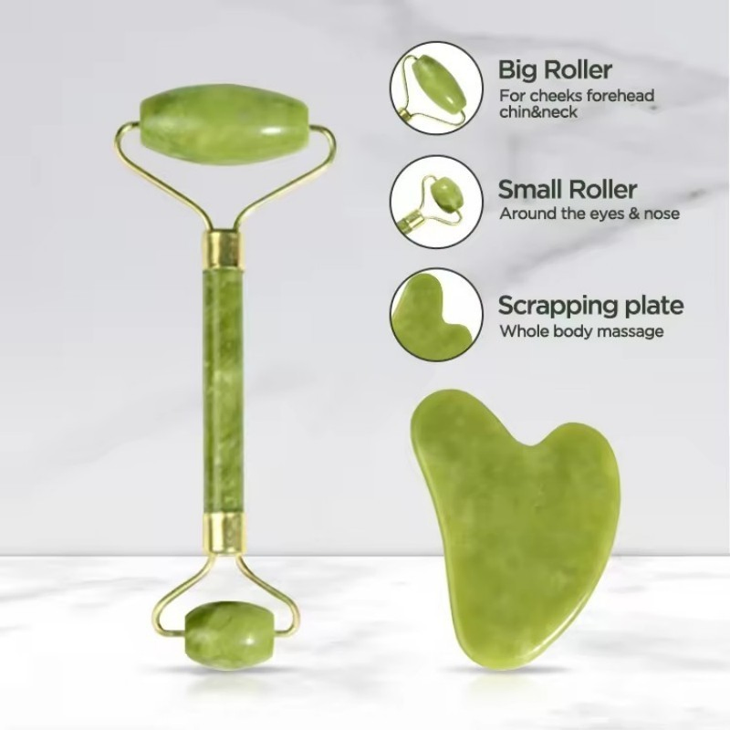Rodillo de jade real Jiwan Lejia para masaje facial y esculpido, herramienta de cuidado de la piel con guasha de mano